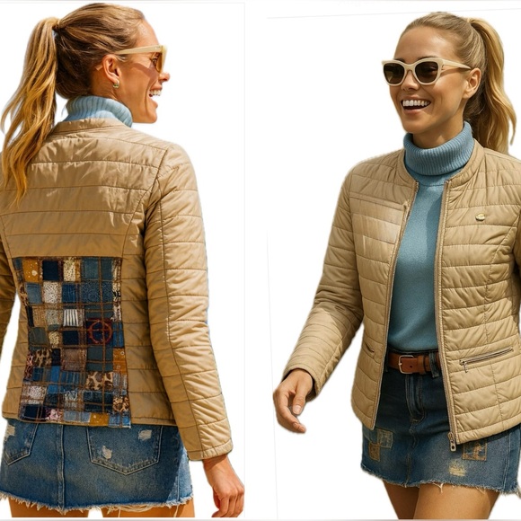 U.S. Polo Assn. Jackets & Blazers - U.S. Polo Assn. Beige Quilted Puffer Jacket Women’s Size M – Patchwork Back